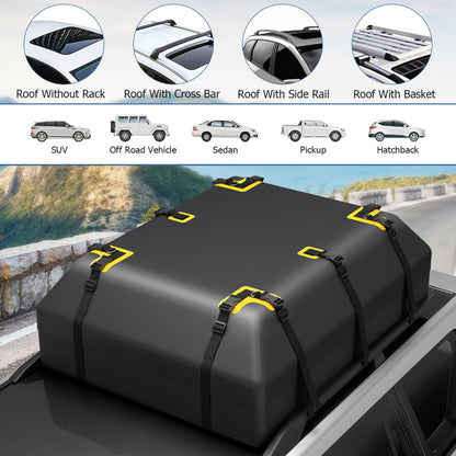 595 L Car Roof Bag with Door Hooks and Non-slip Mat-Black