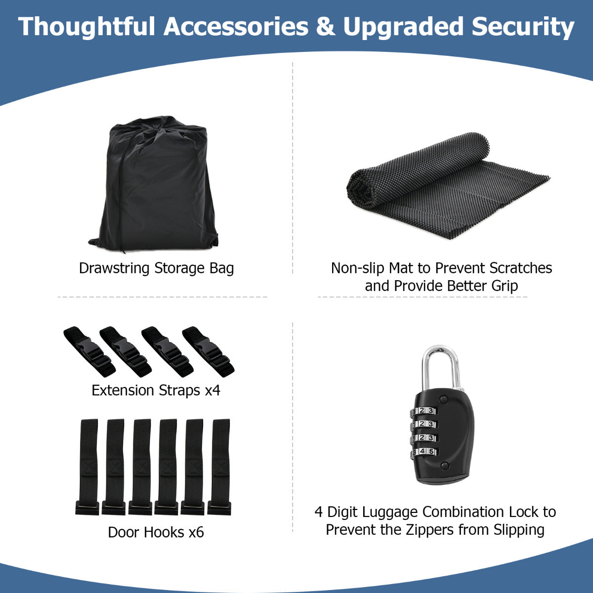 595 L Car Roof Bag with Door Hooks and Non-slip Mat-Black