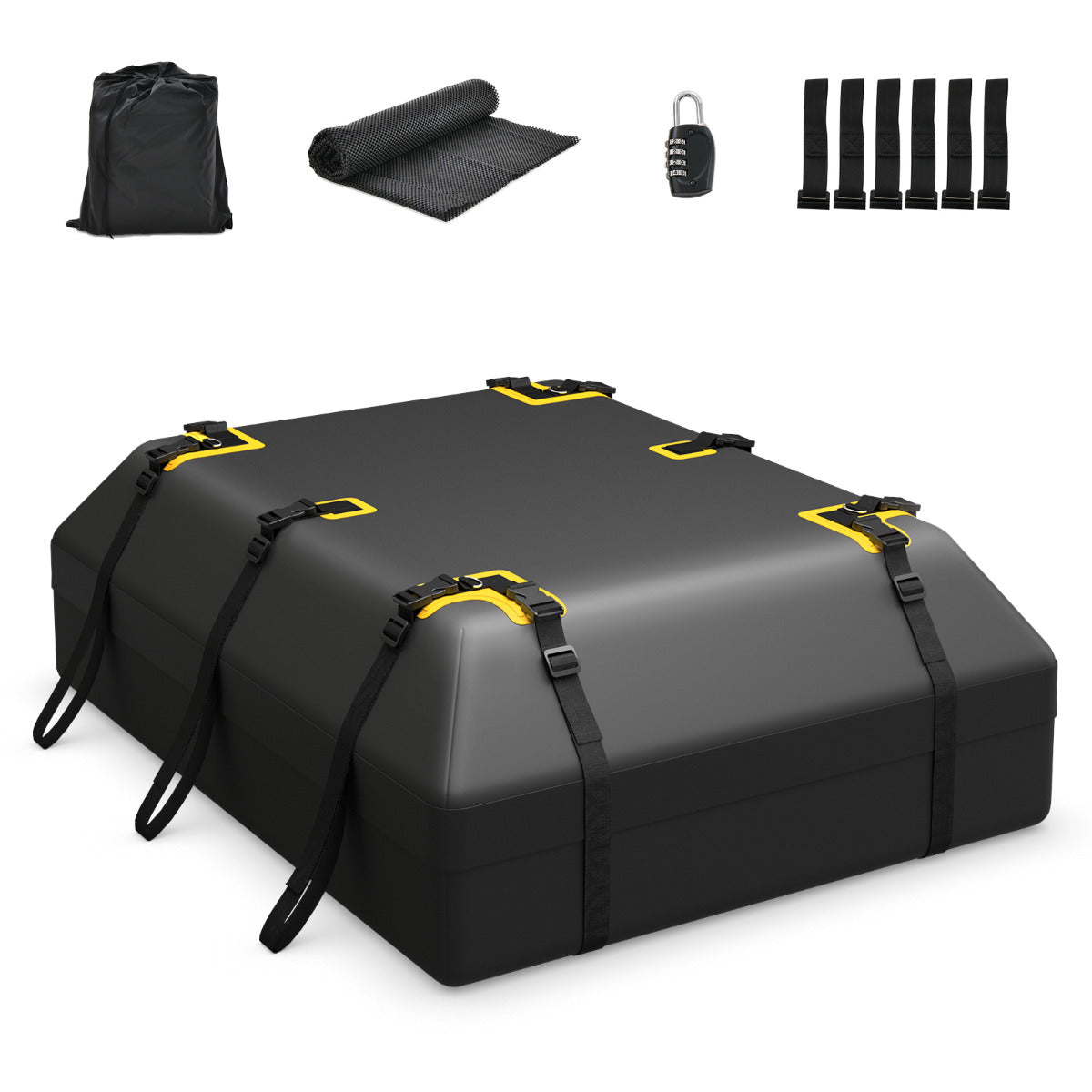595 L Car Roof Bag with Door Hooks and Non-slip Mat-Black