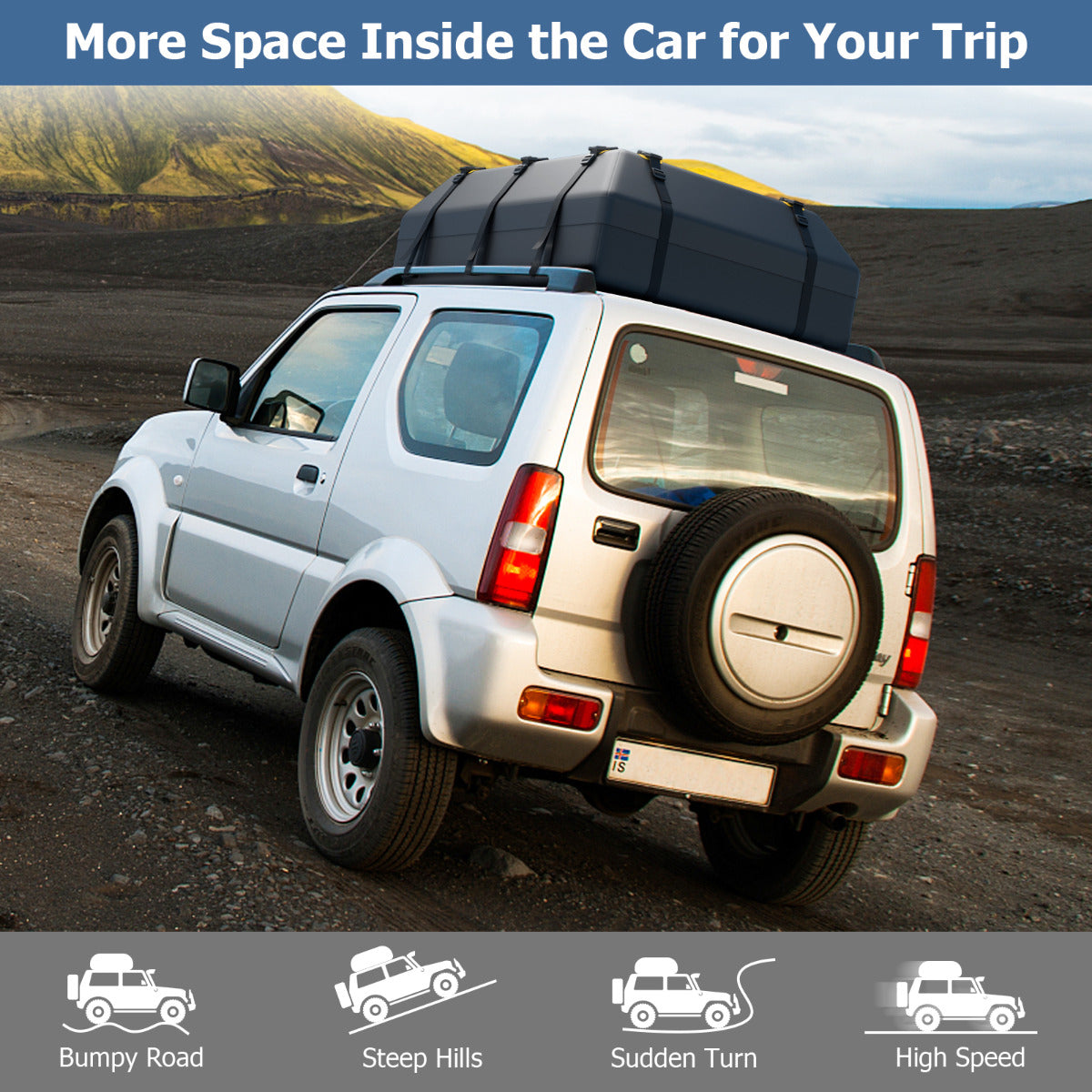595 L Car Roof Bag with Door Hooks and Non-slip Mat-Black