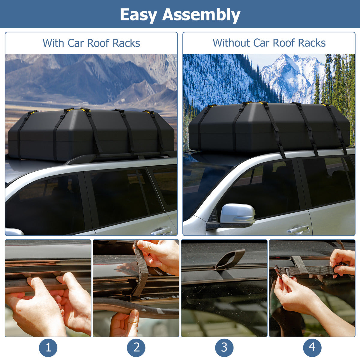 595 L Car Roof Bag with Door Hooks and Non-slip Mat-Black