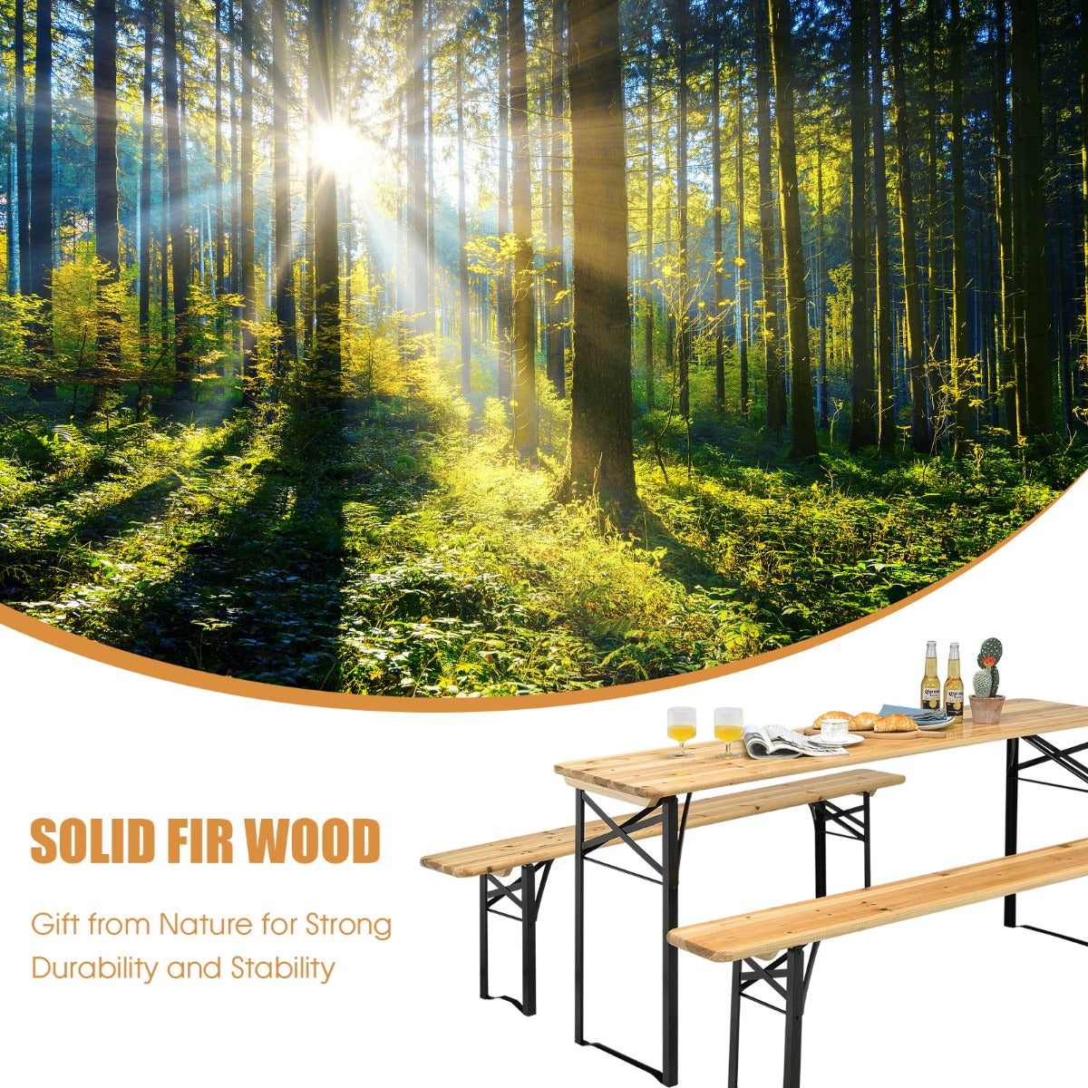 3 Pieces Outdoor Folding Picnic Table Bench Set