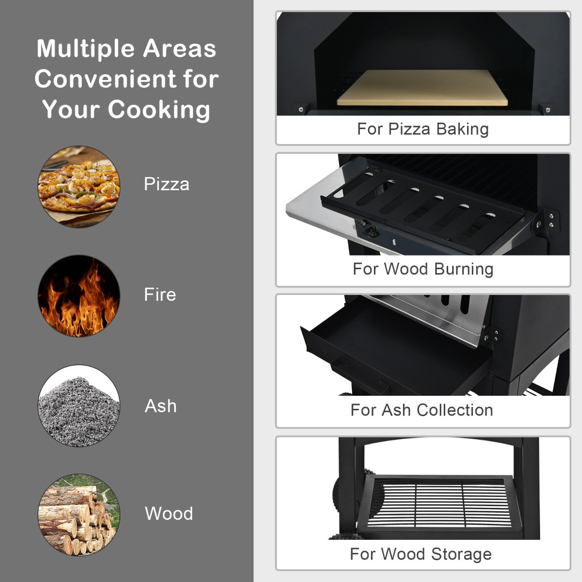 3-in-1 Pizza Oven Wood Fired Portable Outdoor BBQ Grill Smoker Pizza Maker