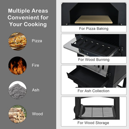 3-in-1 Pizza Oven Wood Fired Portable Outdoor BBQ Grill Smoker Pizza Maker