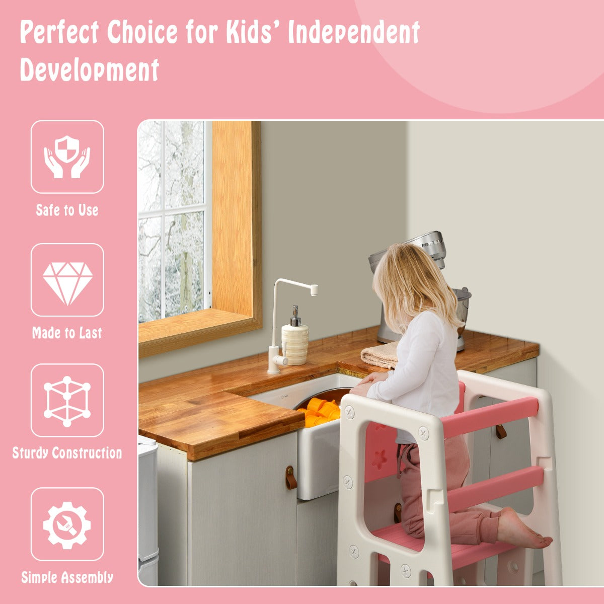 Costway Kids Step Learning Stool with Double Safety Rails for Baby