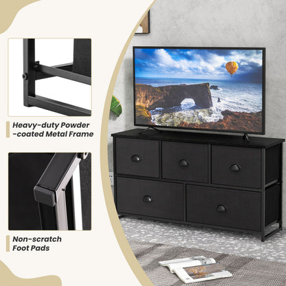 5 Drawer Storage Organizer Unit with Sturdy Iron Frame Easy Pull Removable Fabric Bins-Dark Black
