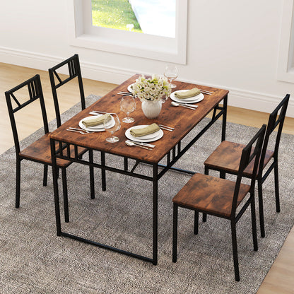 5 Piece Dining Table Set with Wood Like Tabletop and Metal Frame-Coffee