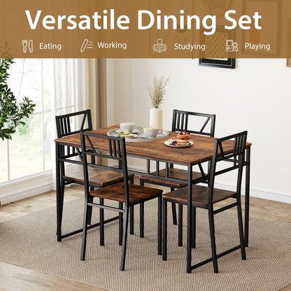 5 Piece Dining Table Set with Wood Like Tabletop and Metal Frame-Coffee