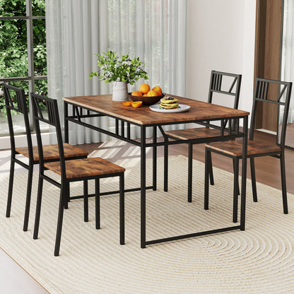 5 Piece Dining Table Set with Wood Like Tabletop and Metal Frame-Coffee