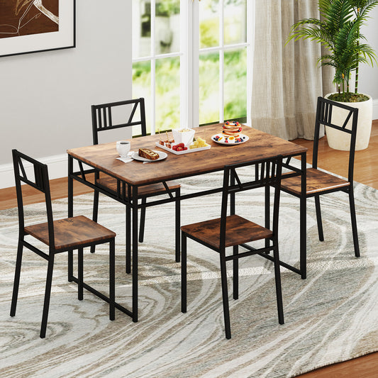 5 Piece Dining Table Set with Wood Like Tabletop and Metal Frame-Coffee