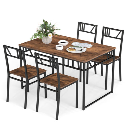 5 Piece Dining Table Set with Wood Like Tabletop and Metal Frame-Coffee