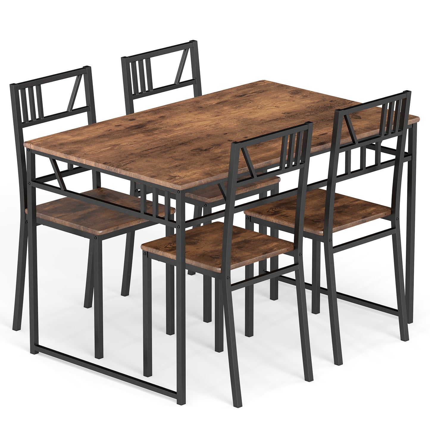 5 Piece Dining Table Set with Wood Like Tabletop and Metal Frame-Coffee