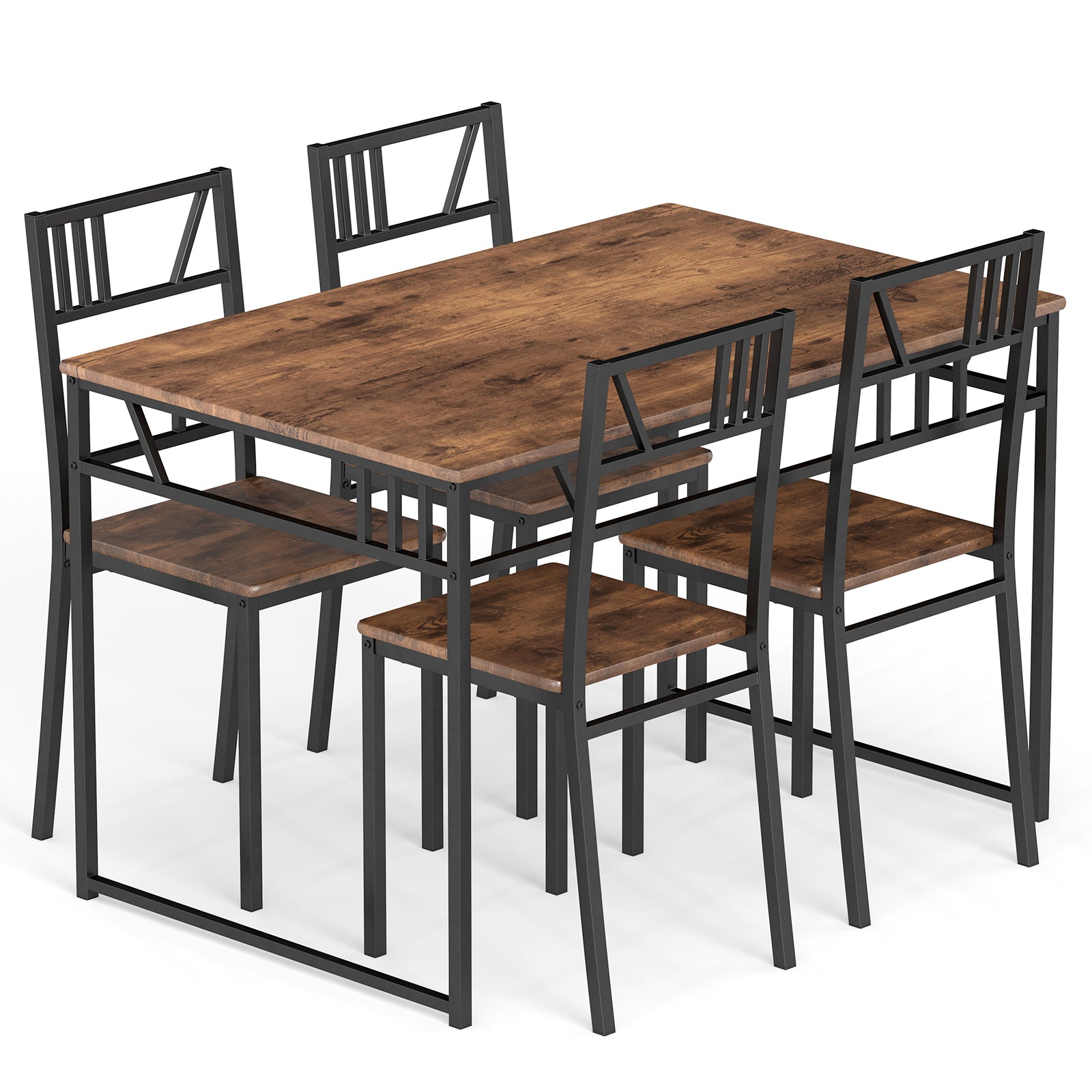5 Piece Dining Table Set with Wood Like Tabletop and Metal Frame-Coffee