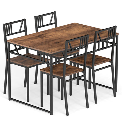 5 Piece Dining Table Set with Wood Like Tabletop and Metal Frame-Coffee