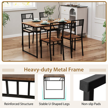5 Piece Dining Table Set with Wood Like Tabletop and Metal Frame-Coffee