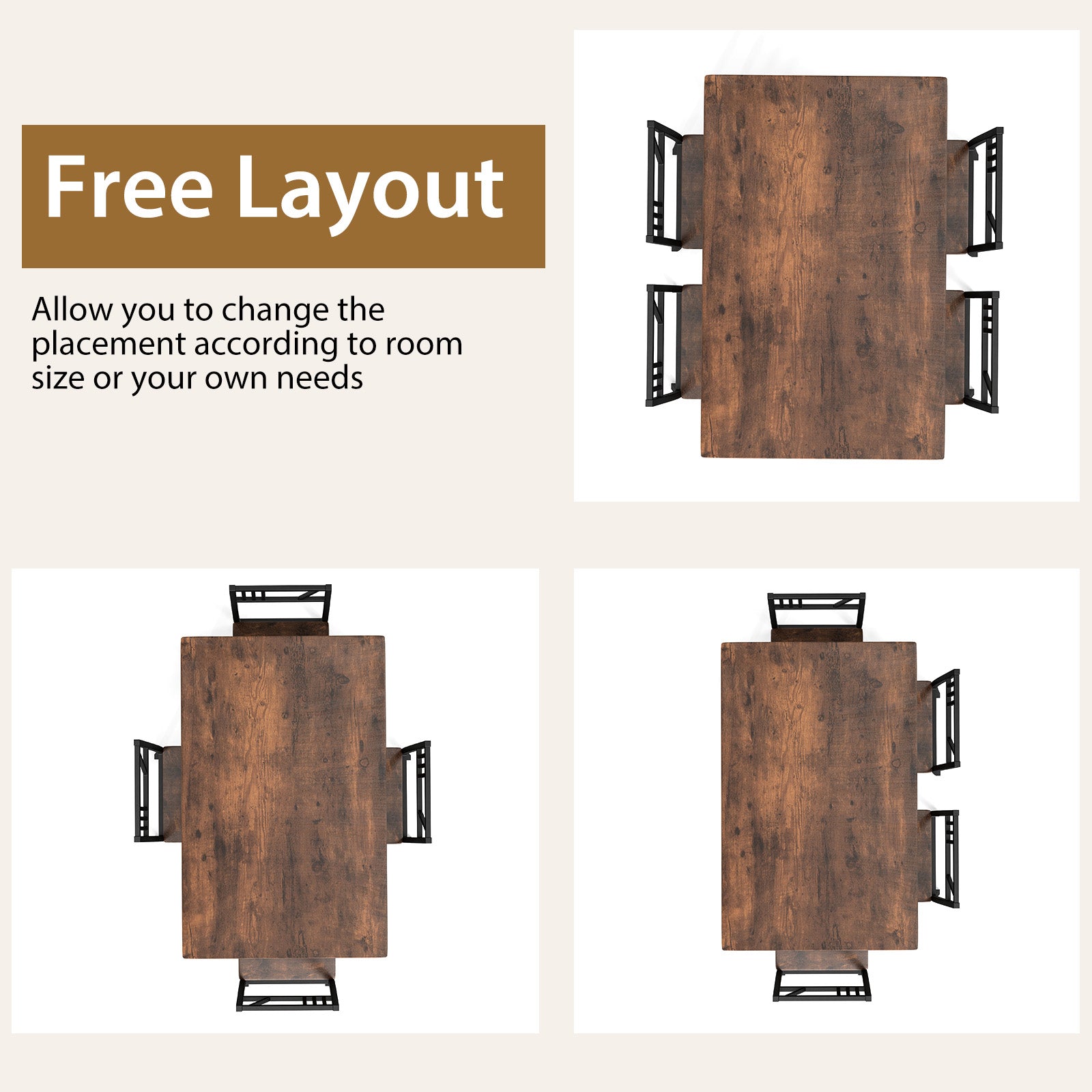 5 Piece Dining Table Set with Wood Like Tabletop and Metal Frame-Coffee