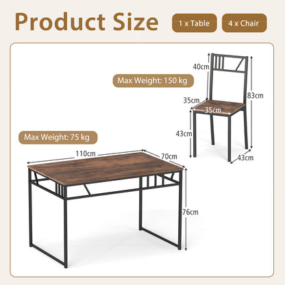 5 Piece Dining Table Set with Wood Like Tabletop and Metal Frame-Coffee
