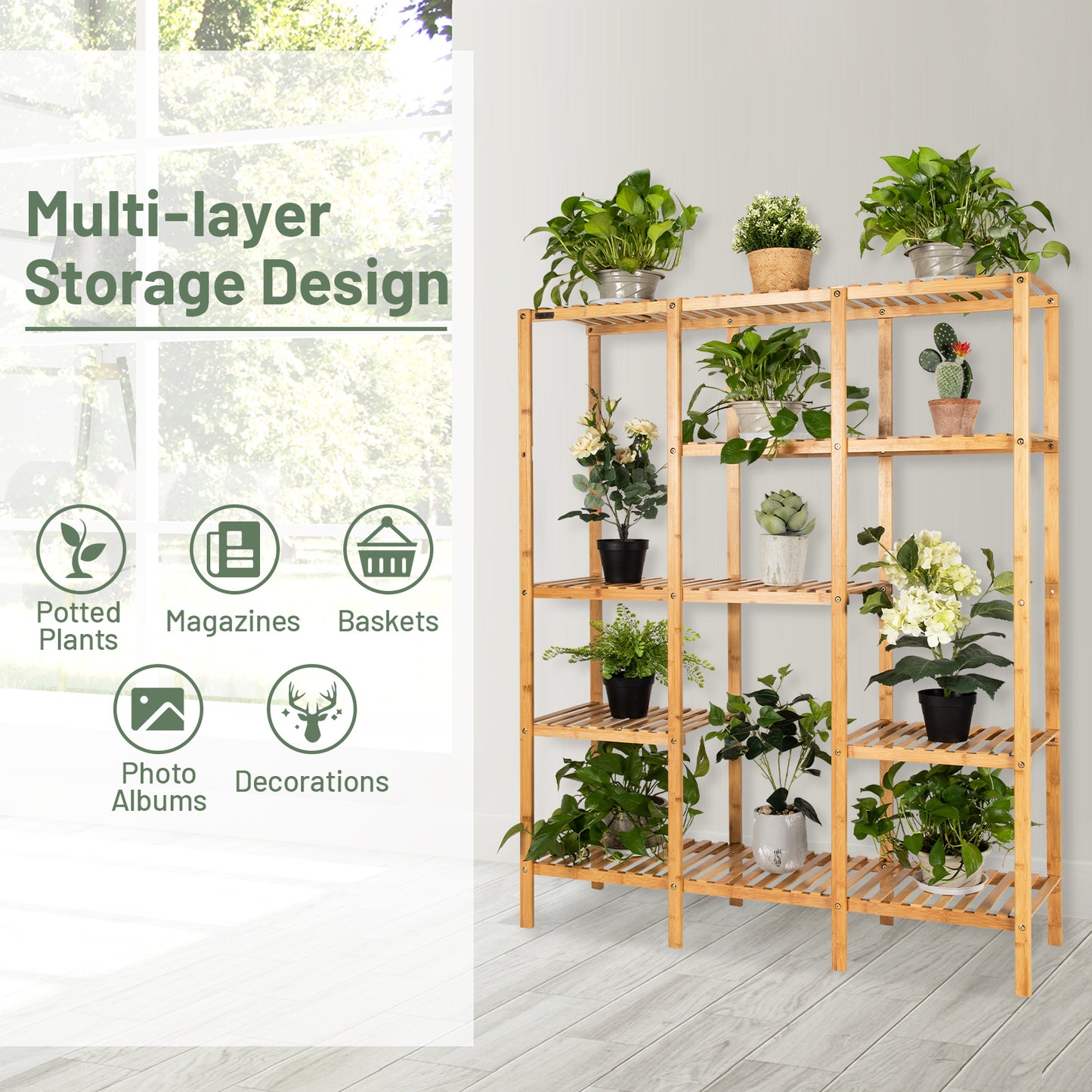 Bamboo Plant Stand 5 Tier 12 Potted Plant Shelf