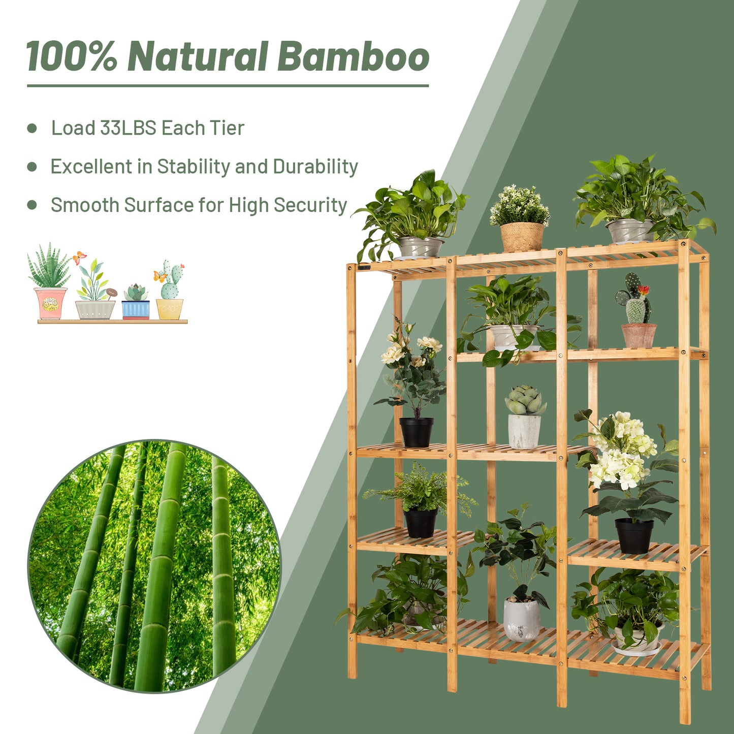 Bamboo Plant Stand 5 Tier 12 Potted Plant Shelf