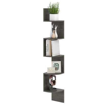 5-Tier Corner Shelf Floating Bookshelf Wall Mounted Storage Organizer-Oak