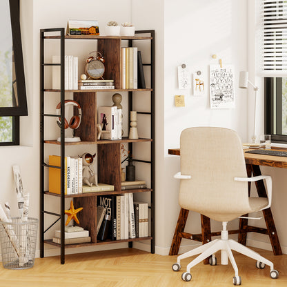 5-Tier Industrial Style Bookcase with Metal Frame