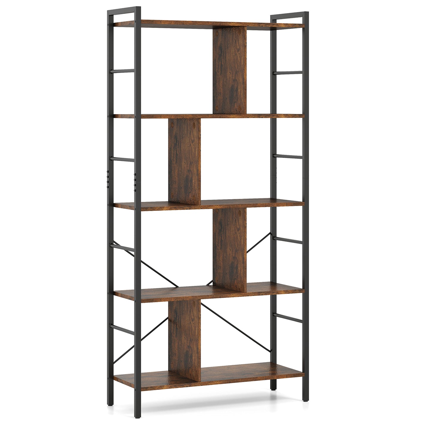 5-Tier Industrial Style Bookcase with Metal Frame