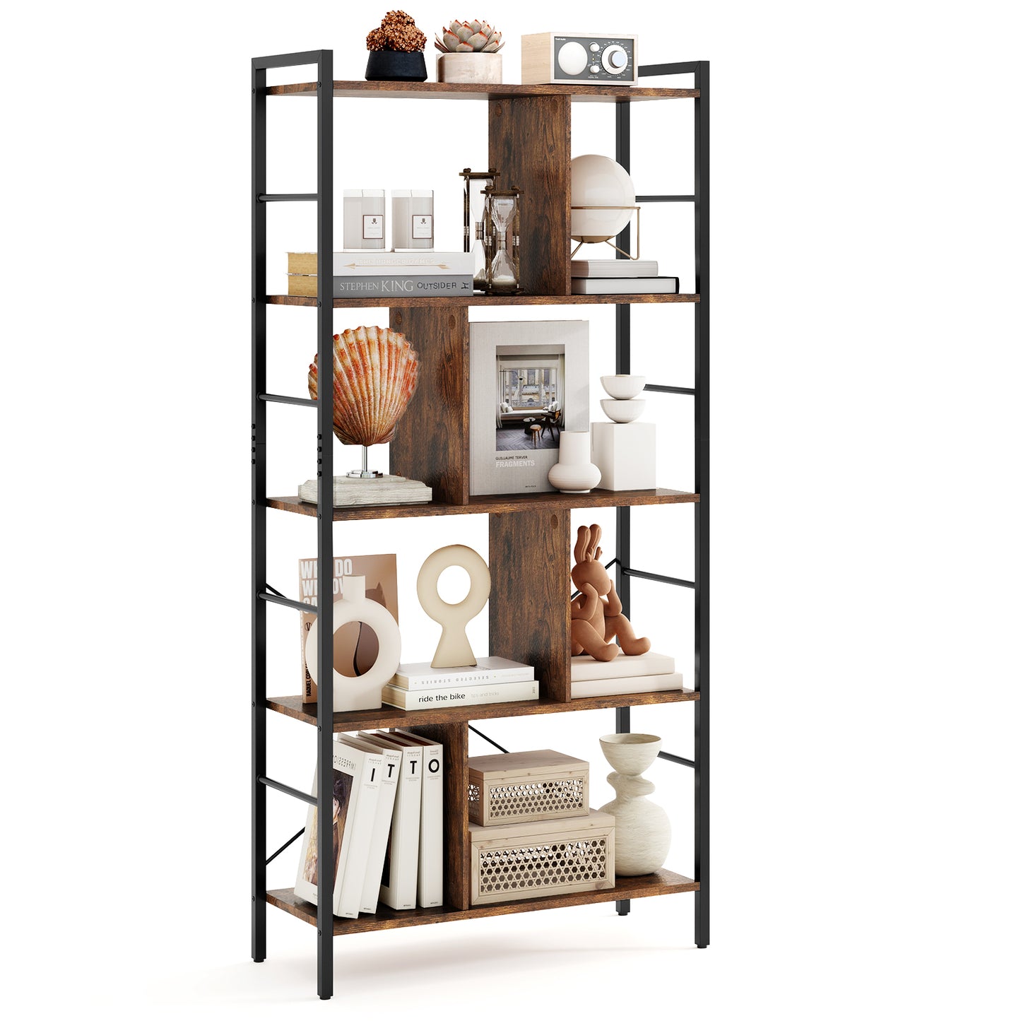 5-Tier Industrial Style Bookcase with Metal Frame