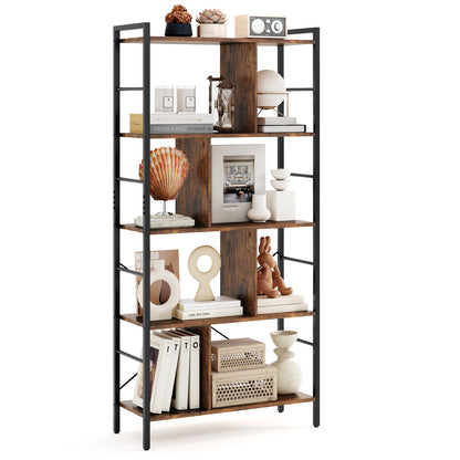 5-Tier Industrial Style Bookcase with Metal Frame