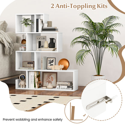 5-Tier S-Shaped Bookshelf Z-Shelf Freestanding Storage Rack-White
