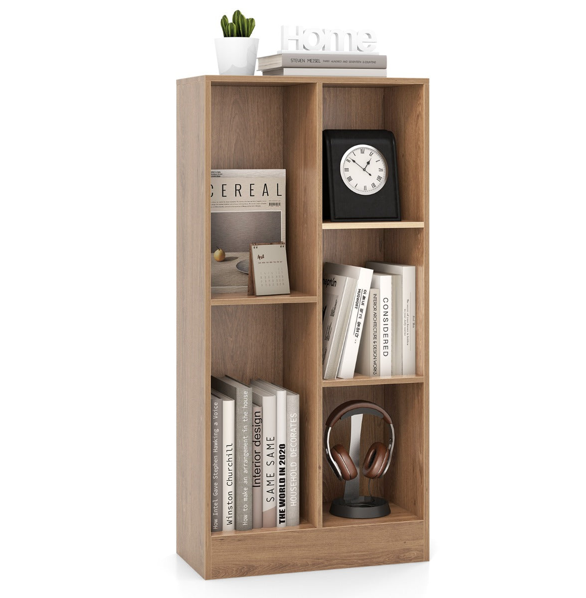 5-Cube Freestanding Storage Bookshelf with 2 Anti-Tipping Kits-Natural