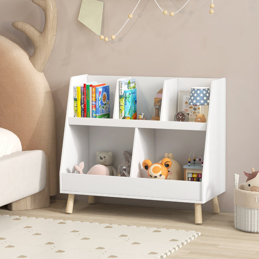 Costway 5-Cube Kids Bookshelf and Toy Organizer with Solid Wood Legs and Anti-Tipping Kits-White