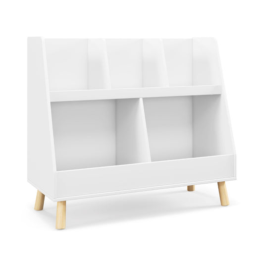 Costway 5-Cube Kids Bookshelf and Toy Organizer with Solid Wood Legs and Anti-Tipping Kits-White