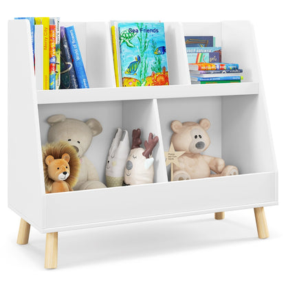 Costway 5-Cube Kids Bookshelf and Toy Organizer with Solid Wood Legs and Anti-Tipping Kits-White