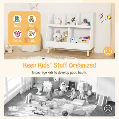 Two-in-one children’s bookshelf combining upper book storage with a lower five-cube toy chest