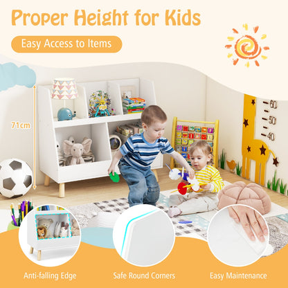 Costway 5-Cube Kids Bookshelf and Toy Organizer with Solid Wood Legs and Anti-Tipping Kits-White
