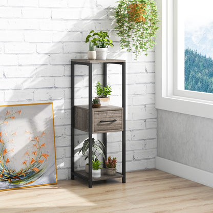 Costway 2 Pack 3 Tier Tall Metal Plant Stand with Drawer-Grey