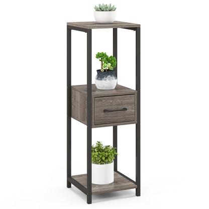Costway 2 Pack 3 Tier Tall Metal Plant Stand with Drawer-Grey