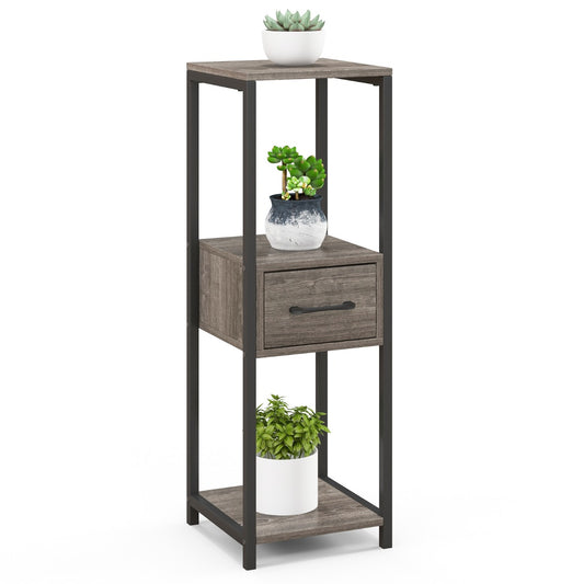 Costway 2 Pack 3 Tier Tall Metal Plant Stand with Drawer-Grey