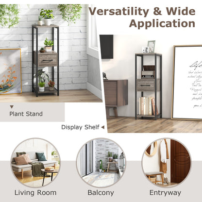 Costway 2 Pack 3 Tier Tall Metal Plant Stand with Drawer-Grey