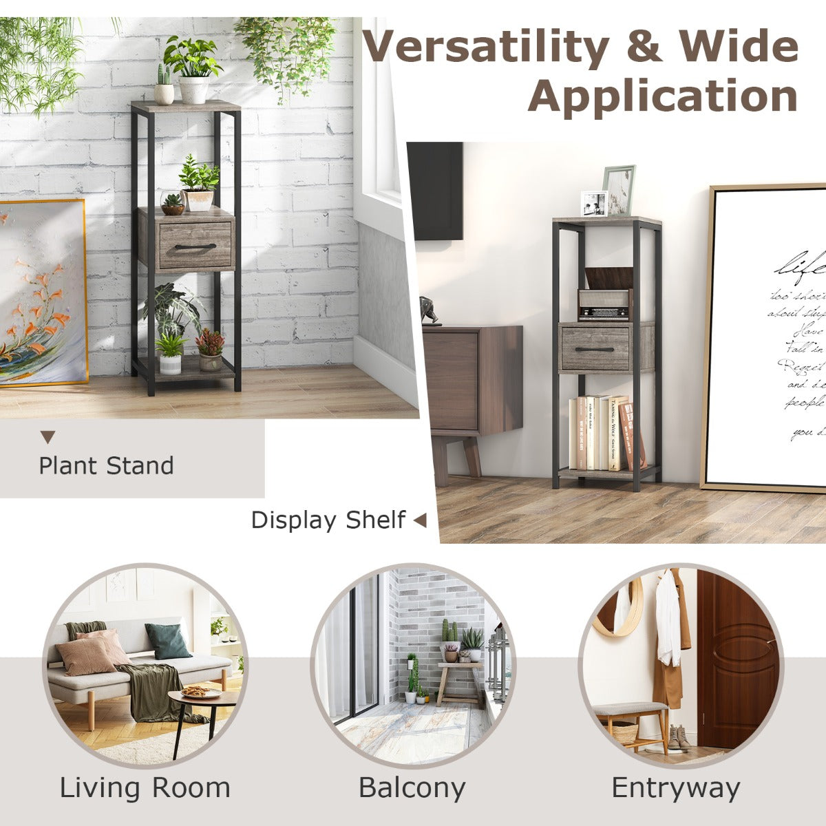 Two anti-tipping devices help fasten the plant stand to the wall for improved household safety