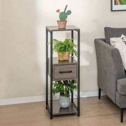 Costway 2 Pack 3 Tier Tall Metal Plant Stand with Drawer-Grey