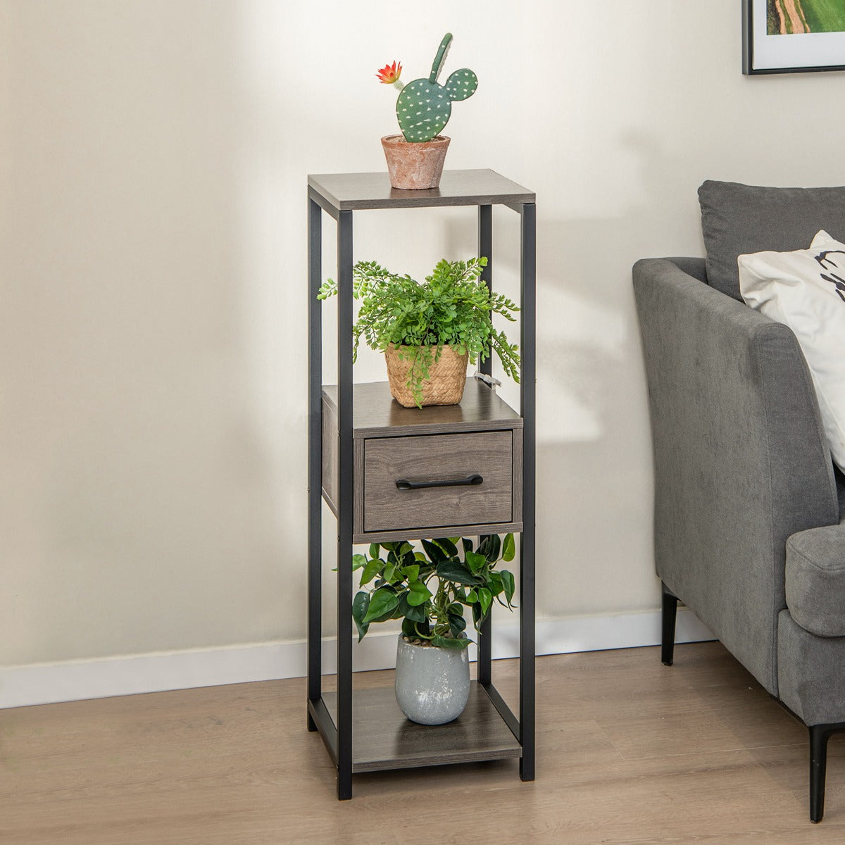 Powder-coated metal frame resists deformation and provides lasting stability for indoor displays