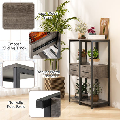 Costway 2 Pack 3 Tier Tall Metal Plant Stand with Drawer-Grey