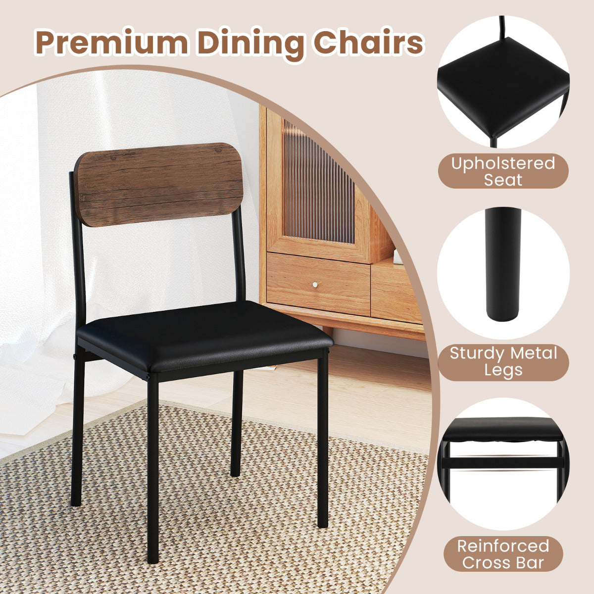 5-Piece Dining Furniture Set with Drop Leaf Tabletop-Brown