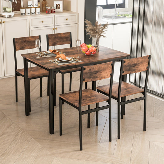 Costway 5 Piece Dining Table Set for 4 with Backrest and Metal Frame