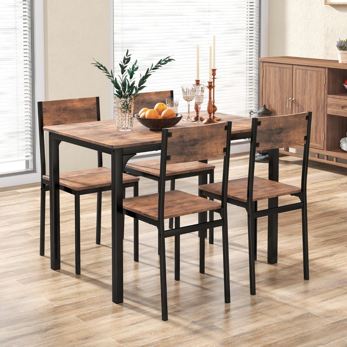 Costway 5 Piece Dining Table Set for 4 with Backrest and Metal Frame