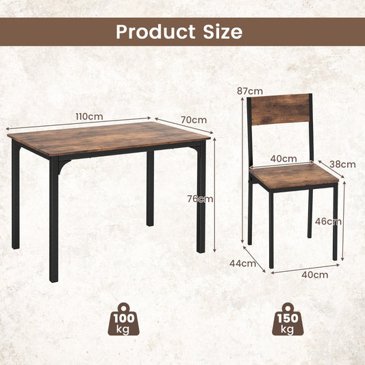 Rustic 5-Piece Dining Set with Metal Frame and Space-Saving Design
