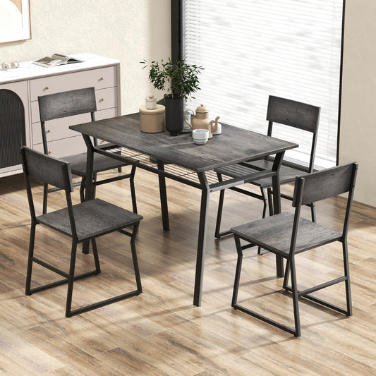 Costway 5 Piece Industrial Dining Table Set with Storage Rack for Kitchen-Grey