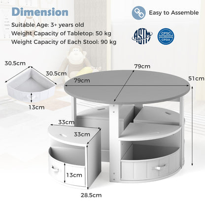 5 Piece Kids Table and Chair Set with 4 Storage Stools-Grey
