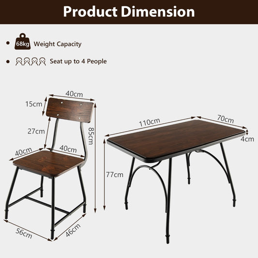 Five-piece dining table set with one table and four chairs for family meals